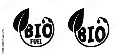 Bio fuel pump or biodiesel. Biofuel is fuel made from biomass. Bio fuels are available in solid, liquid or gaseous form. Vector refill symbol or pictogram. Car fill flling station location logo.