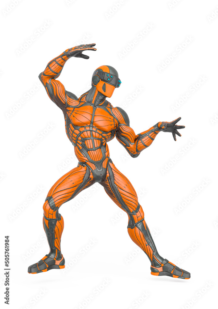 super hero is doing a dynamic fight pose in an exosuit super hero is doing a dynamic fight pose in an exosuit
