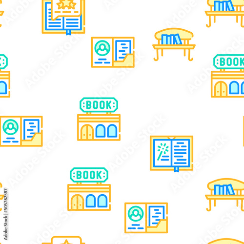 Book Library Shop Vector Seamless Pattern Color Line Illustration