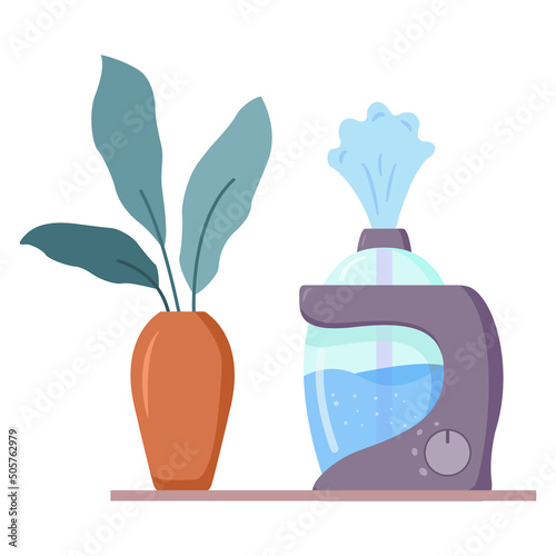 Humidifier distributes steam for home.Plant for interior decor of home.Air diffuser.Device for humidifying.Purifier microclimate. Healthy air. Mist sprayer for indoor use.Isolated on a white backgroun