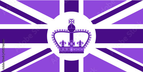 Fototapeta British flag in purple with emblem for 70 anniversary Queen on throne in UK