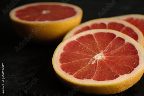 slices of cut grayfruit close-up