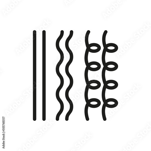 Types of Hair Silhouette Icon. Curly, Straight and Wavy Hair Black Pictogram. Classification of Texture and Shape Follicle Icon. Isolated Vector Illustration