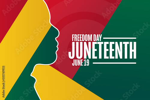 Juneteenth. Freedom Day. June 19. Holiday concept. Template for background, banner, card, poster with text inscription. Vector EPS10 illustration.