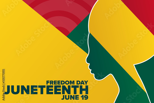 Juneteenth. Freedom Day. June 19. Holiday concept. Template for background, banner, card, poster with text inscription. Vector EPS10 illustration.