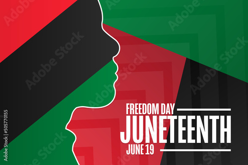 Juneteenth. Freedom Day. June 19. Holiday concept. Template for background, banner, card, poster with text inscription. Vector EPS10 illustration.