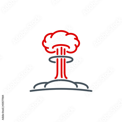 Mushroom cloud after explosion nuclear bomb single outline icon red isolated on white. outline symbol detonation mine. design element atomic war with editable thin line stroke. pictogram armageddon