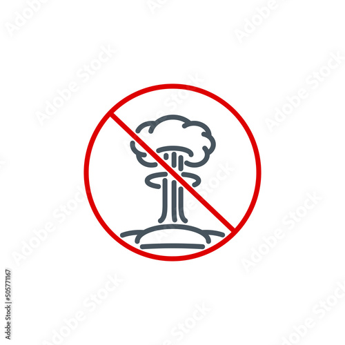 Mushroom cloud after explosion nuclear bomb single outline icon red isolated on white. outline symbol detonation mine. design element atomic war with editable thin line stroke. pictogram armageddon