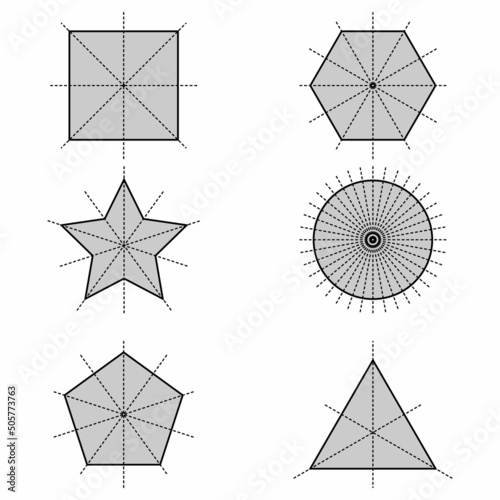 line of symmetry of square equilateral triangle circle star pentagon hexagon