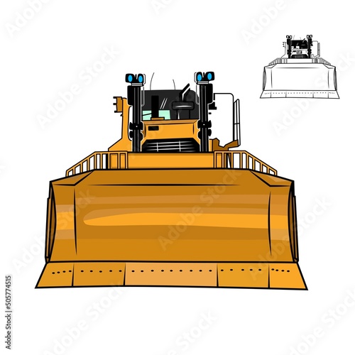 Cattapillar Bulldozer isolated on white. Vector image  front view 
