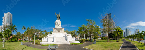 statue of vasco núñez de balboa spanish conquistador the first to cross the isthmus of panama on balboa avenue in panama city panama
