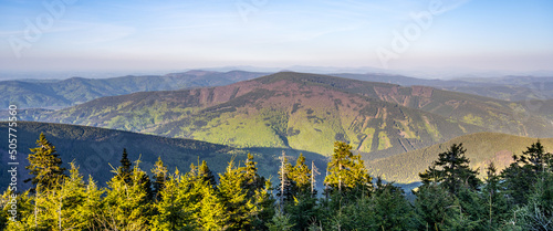 Panoramic view of Beskid Mountains photo