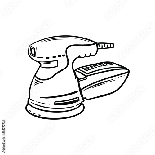 Sander vector illustration. Electric orbital instrument. Contour outline illustration.