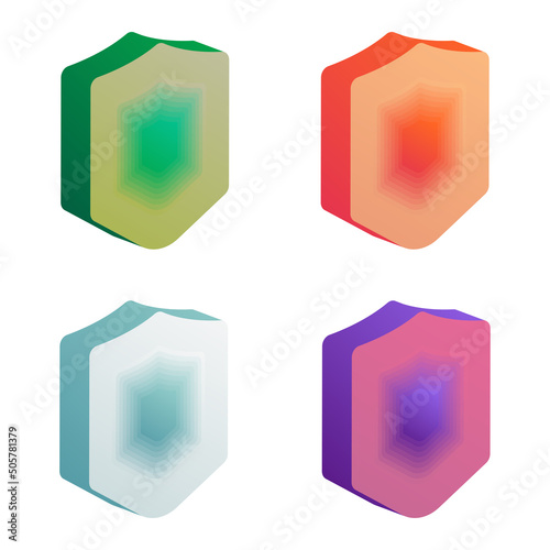 shield security icon, Protection, Insurance, Successfully tested, Isolated vector illustration, 3d rendering, 4 options
