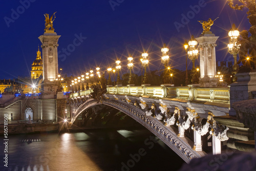 The famous Alexandre III bridge at night  Paris  France