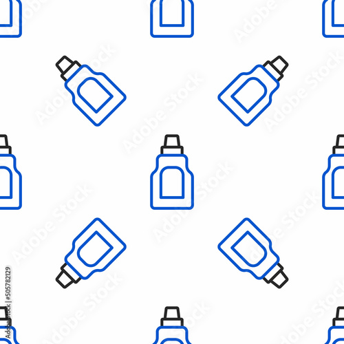 Line Plastic bottle for laundry detergent, bleach, dishwashing liquid or another cleaning agent icon isolated seamless pattern on white background. Colorful outline concept. Vector