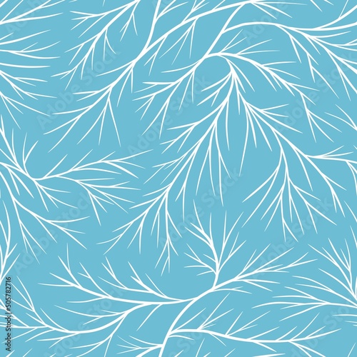White branches on blue background. Winter pattern