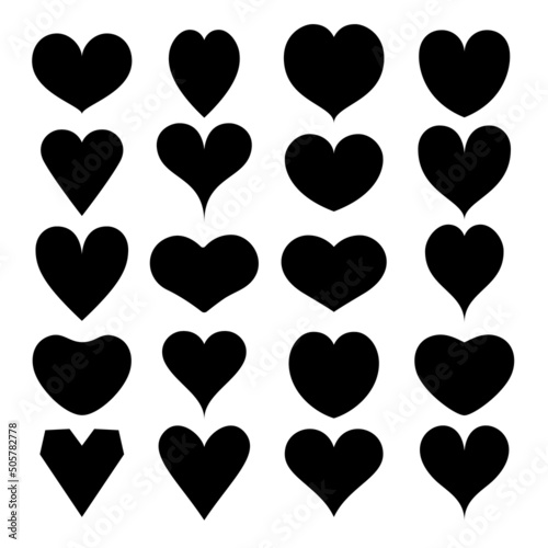 Set of heart silhouettes on white background.
