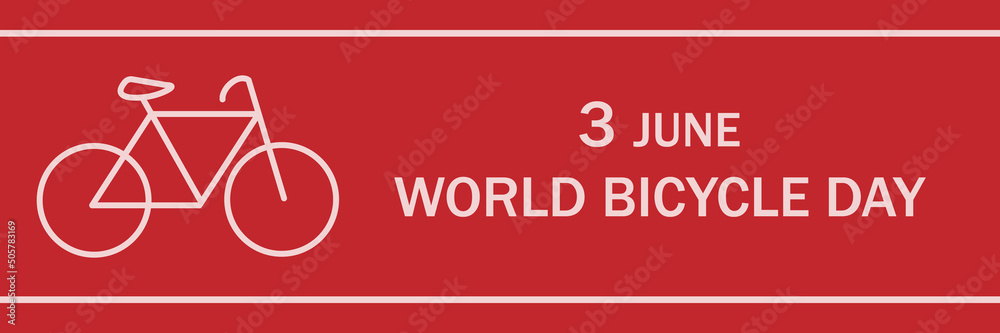 World Bicycle Day June 3. Holiday concept. Template for background, banner, card, poster with text inscription. Bicycle race tour. Sport icon. Cyclist t shirt. Cycling symbol. Funny vector bike red
