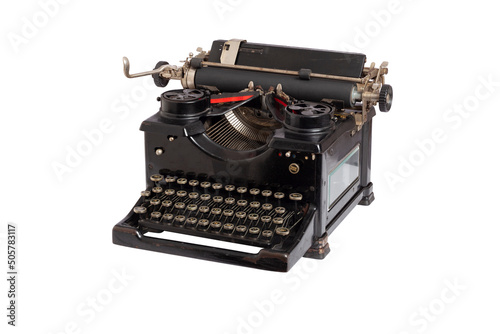 Antique typewriter isolated on white background