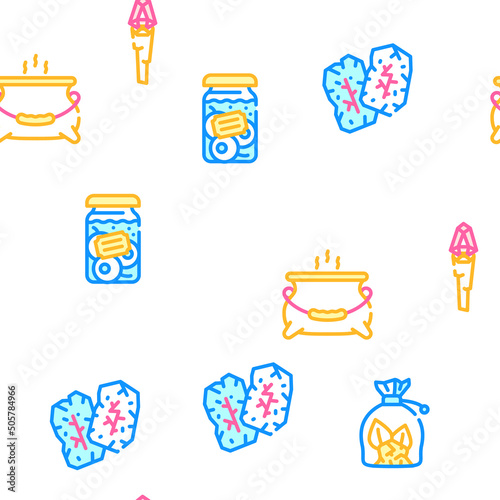 Magic Mystery Objects Vector Seamless Pattern Color Line Illustration