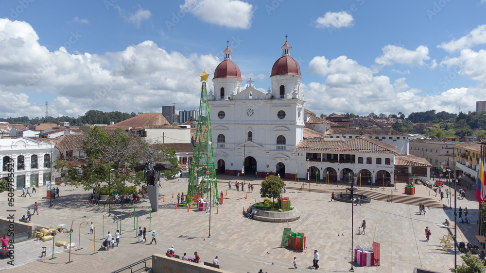 Panoramic view of the municipality of Rionegro Antioquia Colombia, views from the air, drone photography Main Park