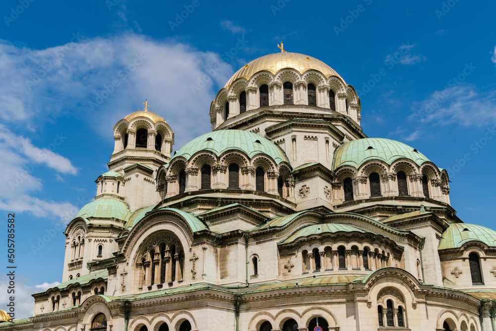 Exterior of church with golden domes Exterior of church with golden domes