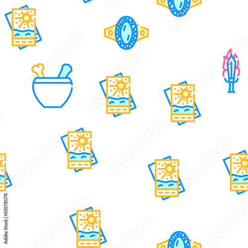 Magic Mystery Objects Vector Seamless Pattern Color Line Illustration