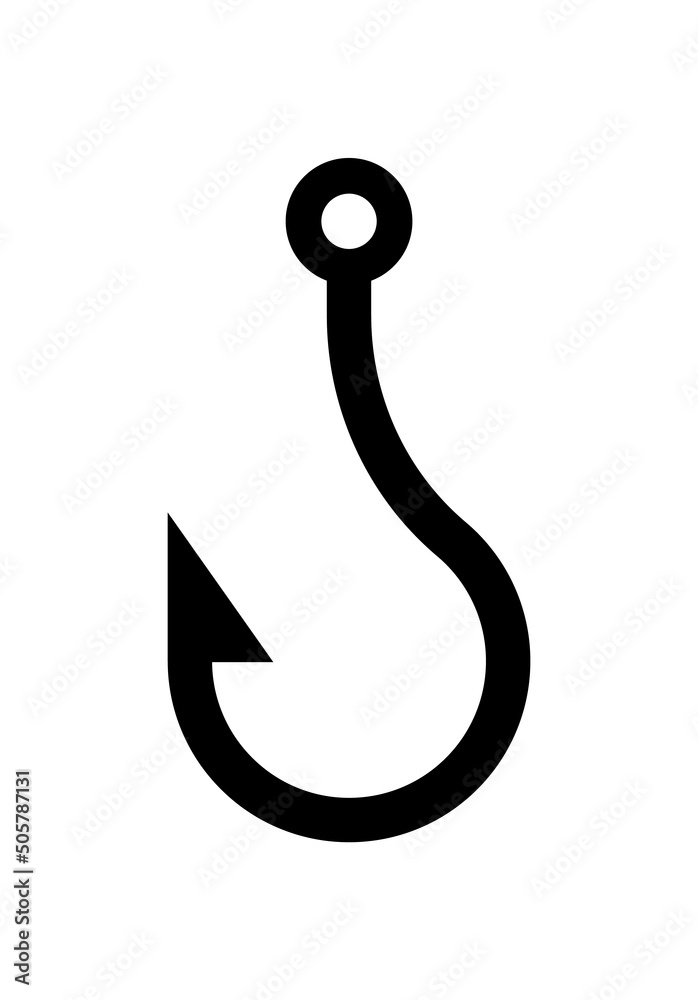 Hook icon. Hook with needle for fish. Fishhook with line for fishing. Fish bait, trap silhouette, logo. Vector. Fisherman lure illustration isolated Hook icon. Hook with needle for fish. Fishhook with line for fishing. Fish bait, trap silhouette, logo. Vector. Fisherman lure illustration isolated