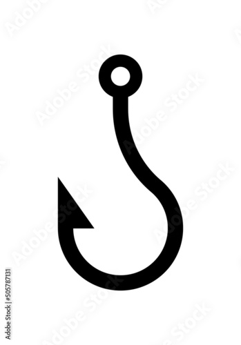 Hook icon. Hook with needle for fish. Fishhook with line for fishing. Fish bait, trap silhouette, logo. Vector. Fisherman lure illustration isolated