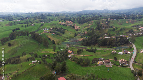  Panoramic natural landscape municipality of San Pedrto de los Milagros, Antioquia Colombia, views from the air, drone photography