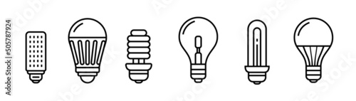 Light bulb line icon lamp. Led lightbulb energy electric economy light icon photo