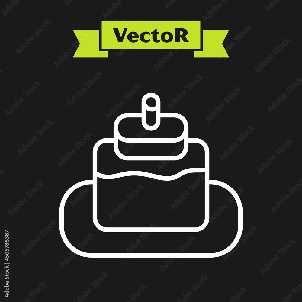 White line Cake icon isolated on black background. Happy Birthday. Vector White line Cake icon isolated on black background. Happy Birthday. Vector
