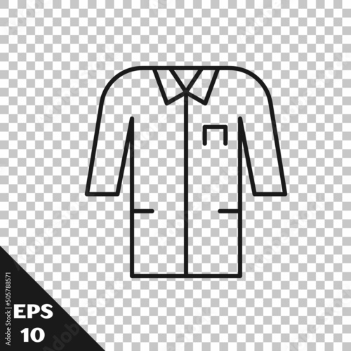 Black line Laboratory uniform icon isolated on transparent background. Gown for pharmaceutical research workers. Medical employee equipment. Vector