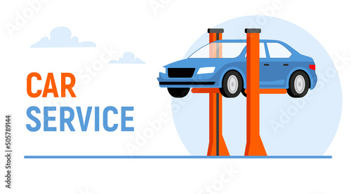 Car service maintance vector garage. Auto mechanic service repair center workshop background banner.