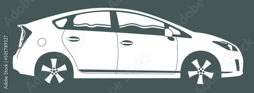 Vector layout a hybrid car isolated on grey background. Side view