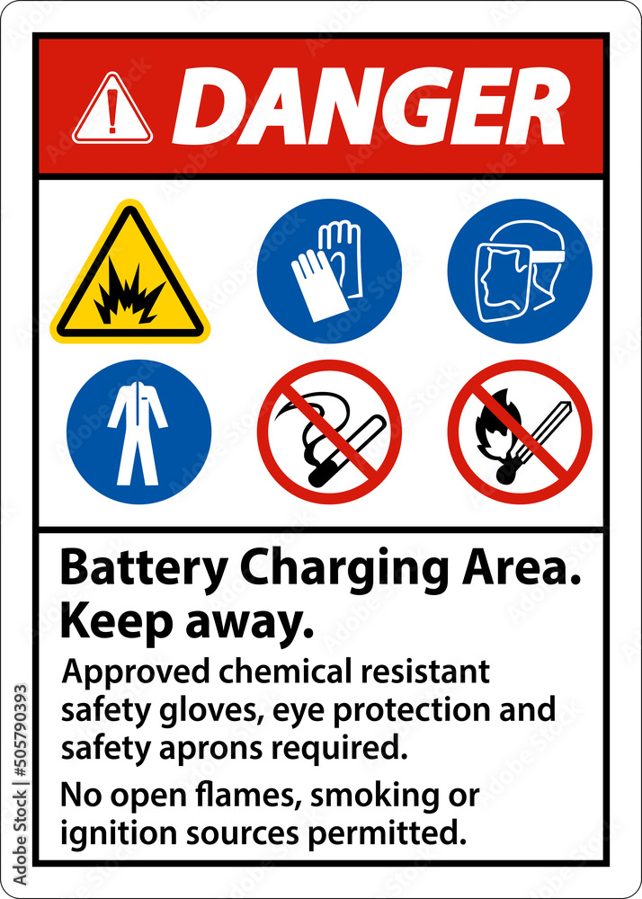 Danger Battery Charging Area Keep Away Sign On White Background Danger Battery Charging Area Keep Away Sign On White Background