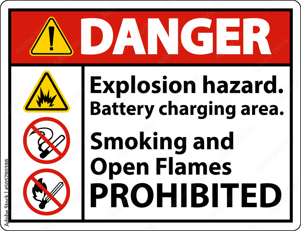 Danger Explosion Hazard Charging Area Sign On White Background