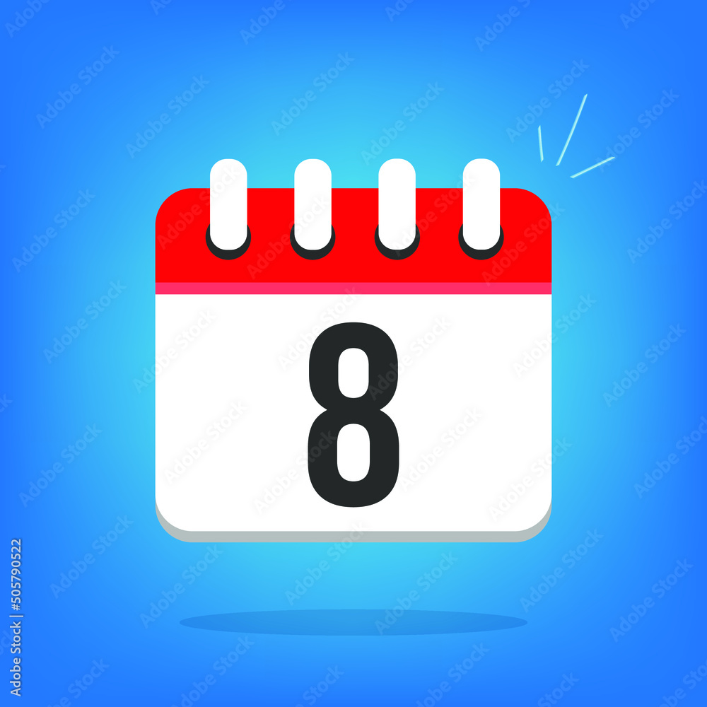 Day 8, day eight. Vector calendar, cartoon look. Calendar icon with the day in question Day 8, day eight. Vector calendar, cartoon look. Calendar icon with the day in question