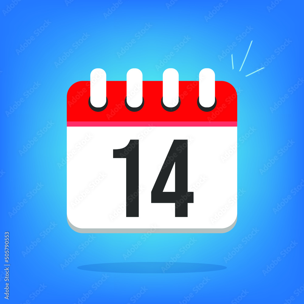 Day 14, day fourteen. Vector calendar, cartoon look. Calendar icon with the day in consideration Day 14, day fourteen. Vector calendar, cartoon look. Calendar icon with the day in consideration