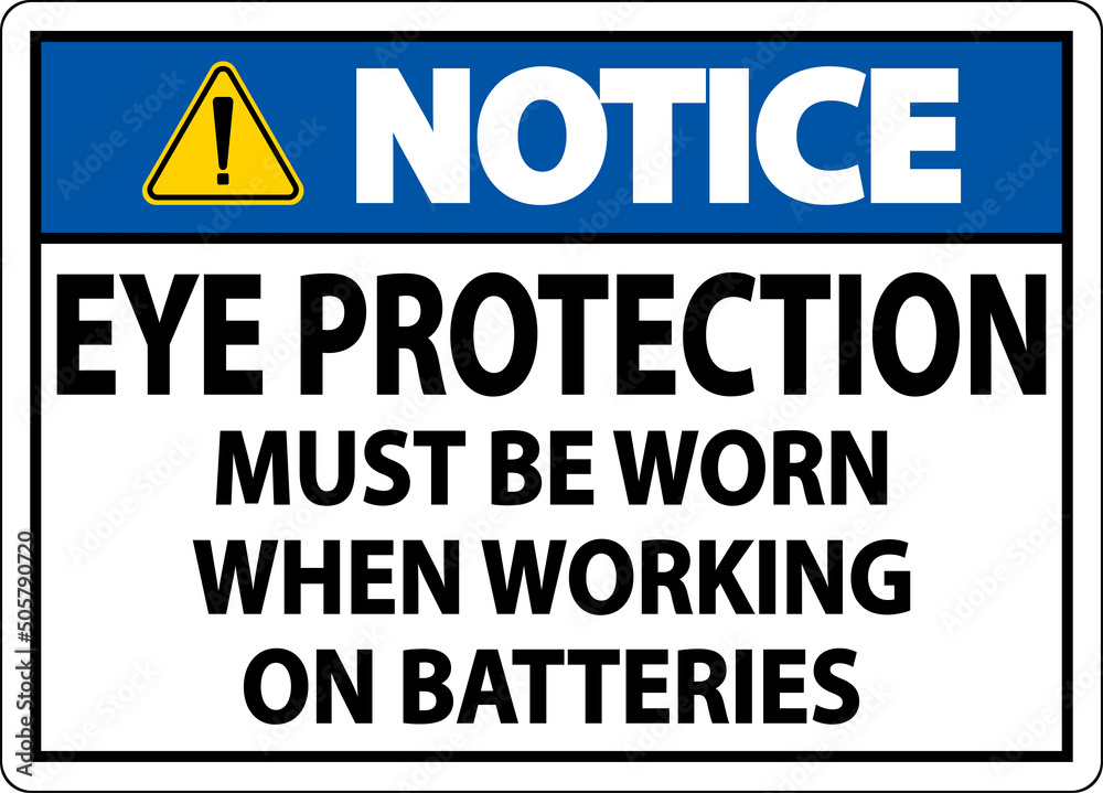 Notice When Working on Batteries Sign On White Background