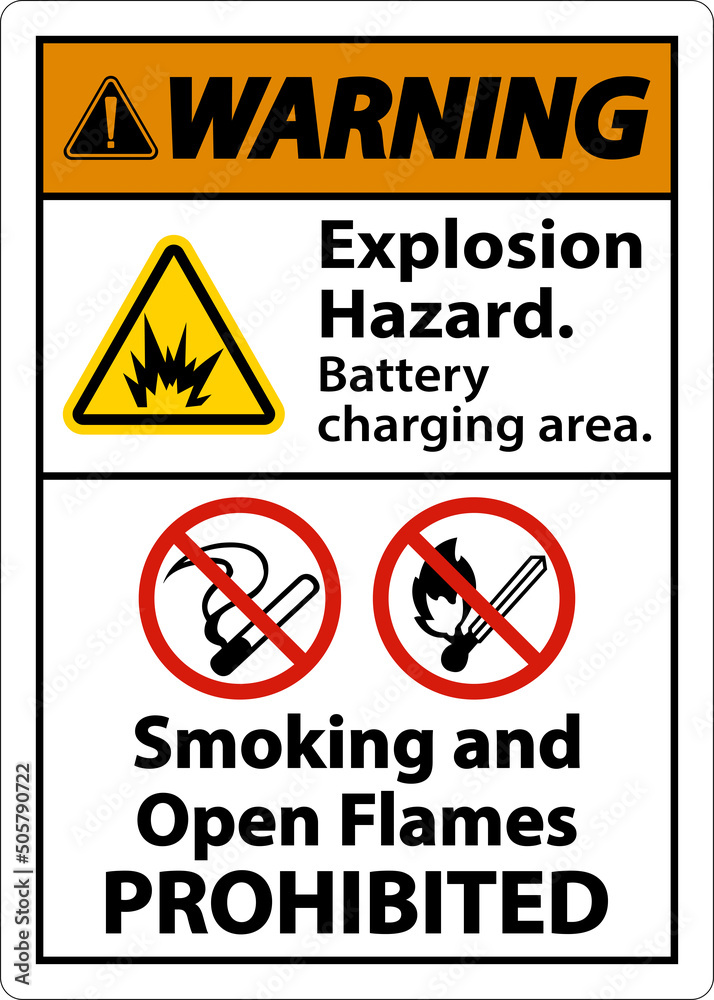 Warning Explosion Hazard Charging Area Sign On White Background