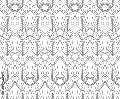 Seamless vector pattern. Black and white linear drawing. Coloring book, colouring page for children and adults. Abstract geometric design. Monochrome illustration. Easy to edit color and line weight