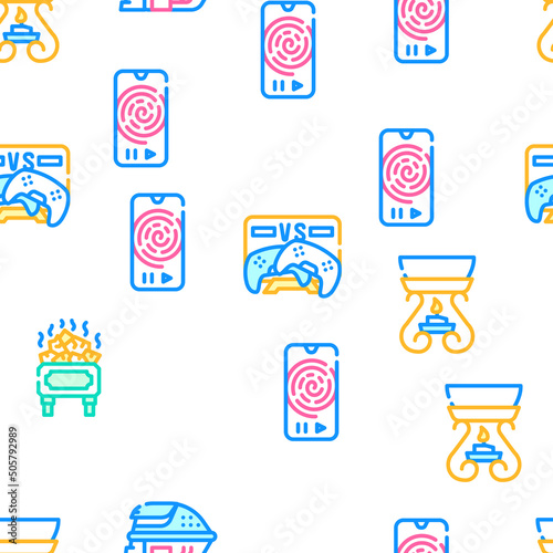 Relax Therapy Time Vector Seamless Pattern Color Line Illustration