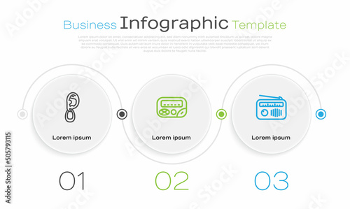 Set line Ear with earring, Pager and Radio antenna. Business infographic template. Vector photo