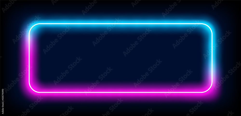 Vecteur Stock Neon light frame box line rectangle background. Led neon glow  vector shape banner sign square background frame | Adobe Stock