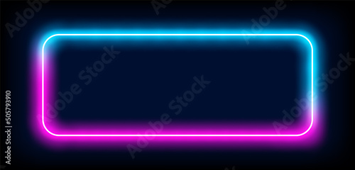 Neon light frame box line rectangle background. Led neon glow vector shape banner sign square background frame