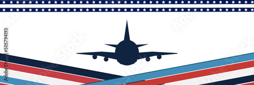  Design with airplane and american flag colors, Concept design for banner,background, poster. copy space.