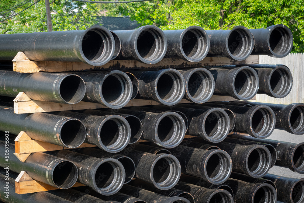 ceramics sewer pipes stacked on construction site ceramics sewer pipes stacked on construction site