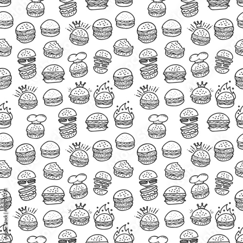 hand drawn doodle hamburger burger seamless pattern background